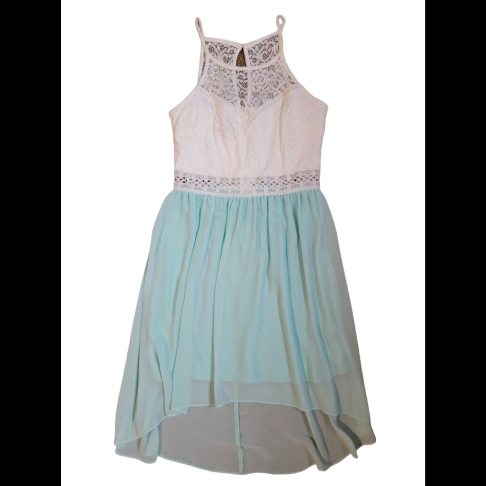 by & by flowy sun dress with lace top